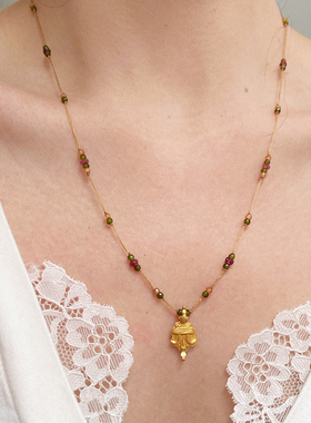 法国Sharing 古金币黄金吊坠彩色串珠复古高级原创手工设计感项链