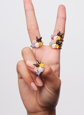 Les Nereides茄梦茉语系列 蝴蝶、茉莉花与星钻 戒指