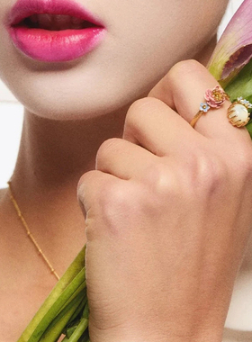 Les Nereides小特里亚侬系列 紫苑花与珍珠 可调节戒指