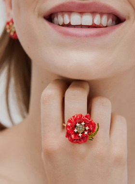 Les Nereides田野之美系列 红色虞美人 可调节戒指