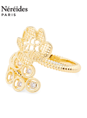 LesNereides花卉可调节戒指女