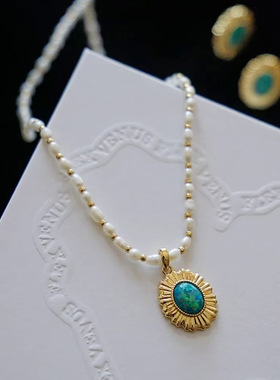 日系george melis何超莲复古调色盘珍珠链蛋面欧珀石项链