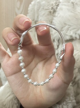 日系george melis一半手镯一半间隔珍珠手链女时尚百搭个性小众