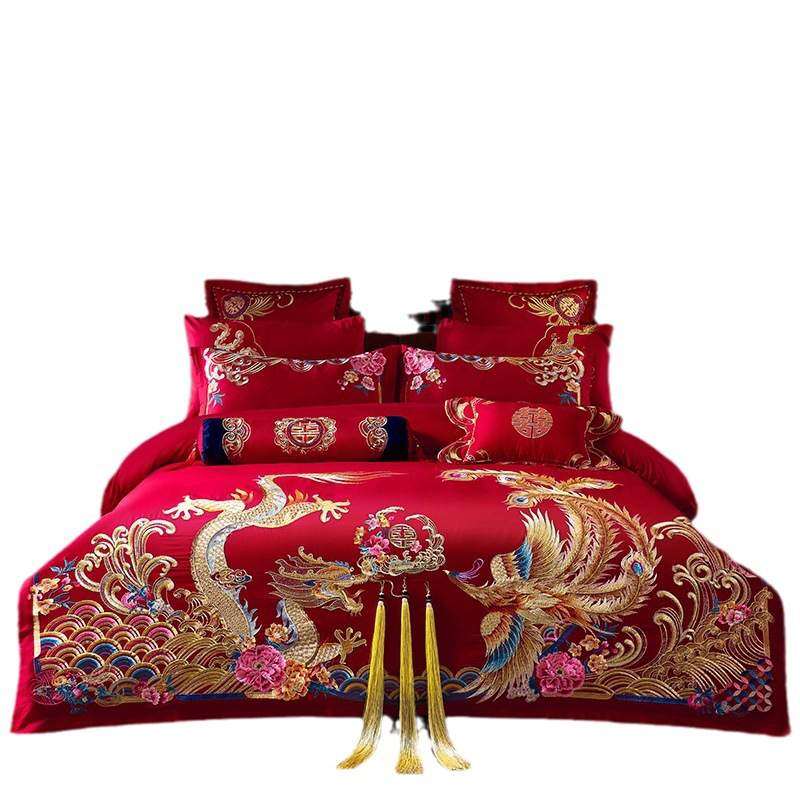 100S长绒棉婚庆结婚四件套房大红纯棉高端中式龙凤刺绣床上用品,淘宝优惠券,粉丝福利购,淘宝优惠卷