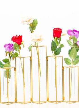 铁艺插花水养玻璃试管瓶架子创意可移动可旋转烤漆玻璃水培插花