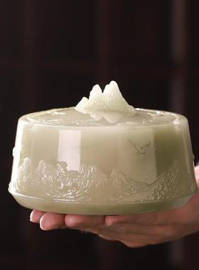 创意个性高档浮雕山峦烟灰缸大号带盖防飞灰烟缸茶几摆件茶具配件