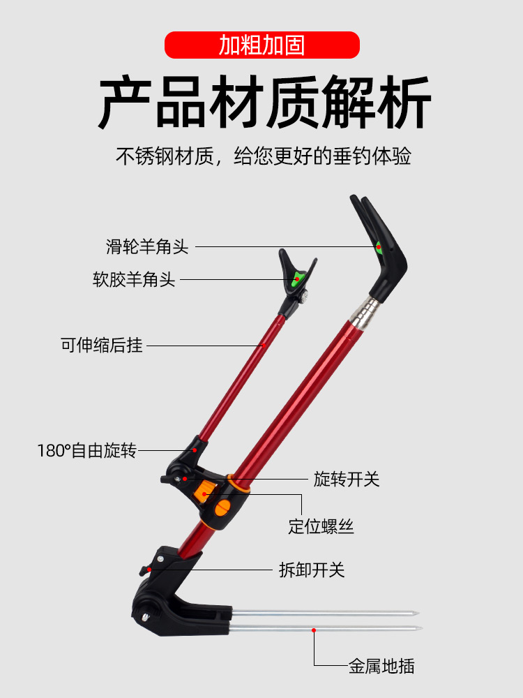 钓哈哈炮台支架不锈钢钓鱼竿架手竿地插鱼竿支架台钓钓箱钓椅架杆 - 图3