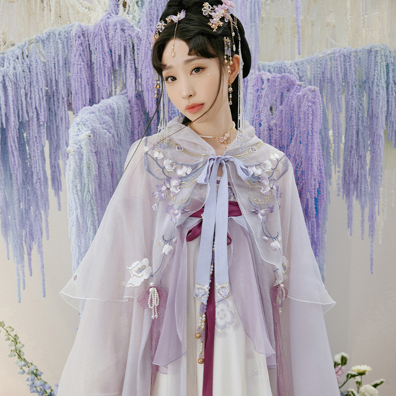 十三余儿[烟光凝紫]刺绣披风小豆蔻 十三余汉服