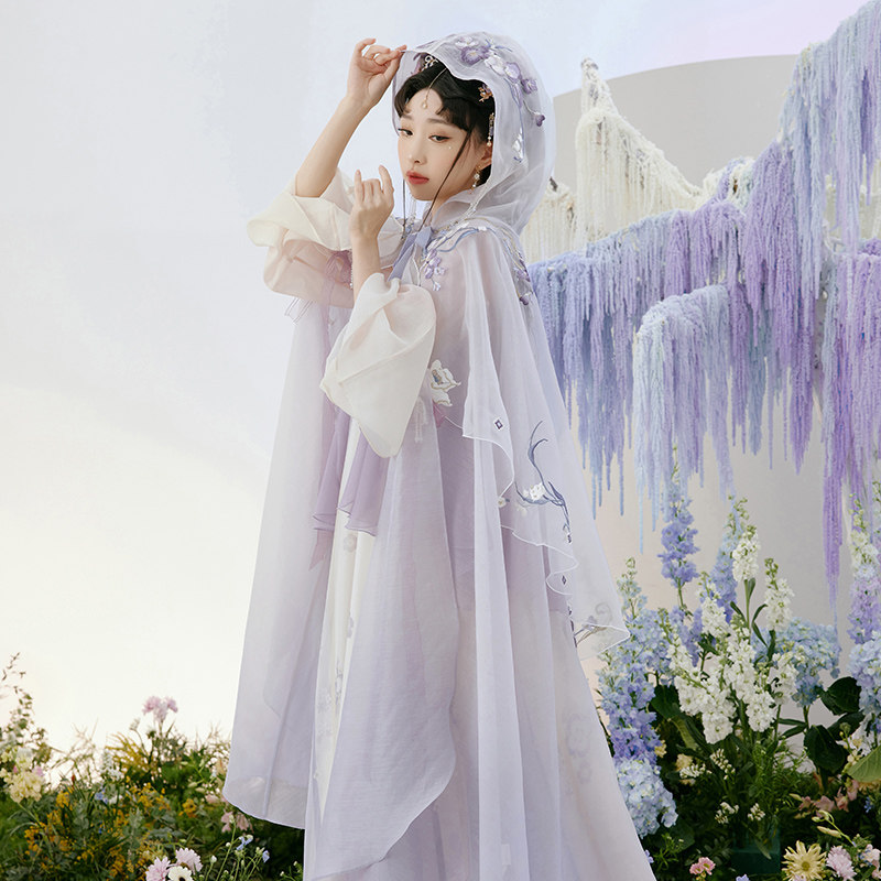 十三余儿[烟光凝紫]刺绣披风小豆蔻 十三余汉服