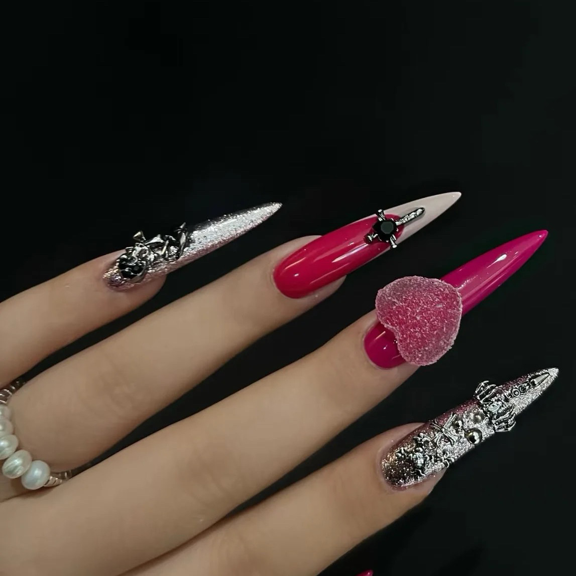 纯手工穿戴甲火龙果砂糖软糖爱心辣妈款美甲贴片成品可拆卸,淘宝优惠券,粉丝福利购,淘宝优惠卷