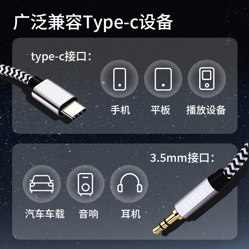 YYTCG 适用于苹果15安卓手机 aux音频线车用音响音箱语音k歌type-c转3.5mm耳机功放连接线DAC解码数据专用线 - 图3