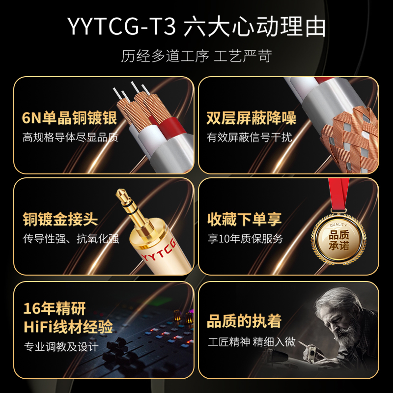 YYTCG 3.5mm转双莲花头一分二音频线单晶铜手机HiFi音响连接线-图1