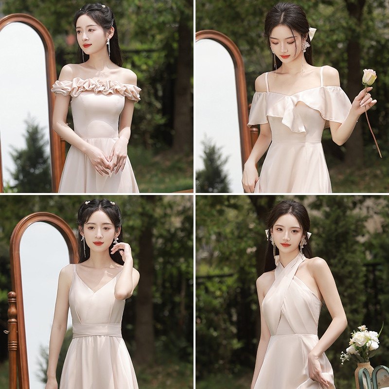 出租赁缎面伴娘服2024新款春夏季高级姐妹裙小众礼服平时可穿