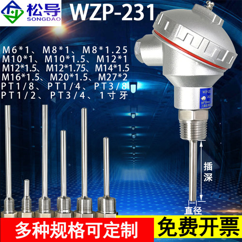 Pt100防水测温探头热电阻WZP-231一体化温度变送器传感器K热电偶 - 图0