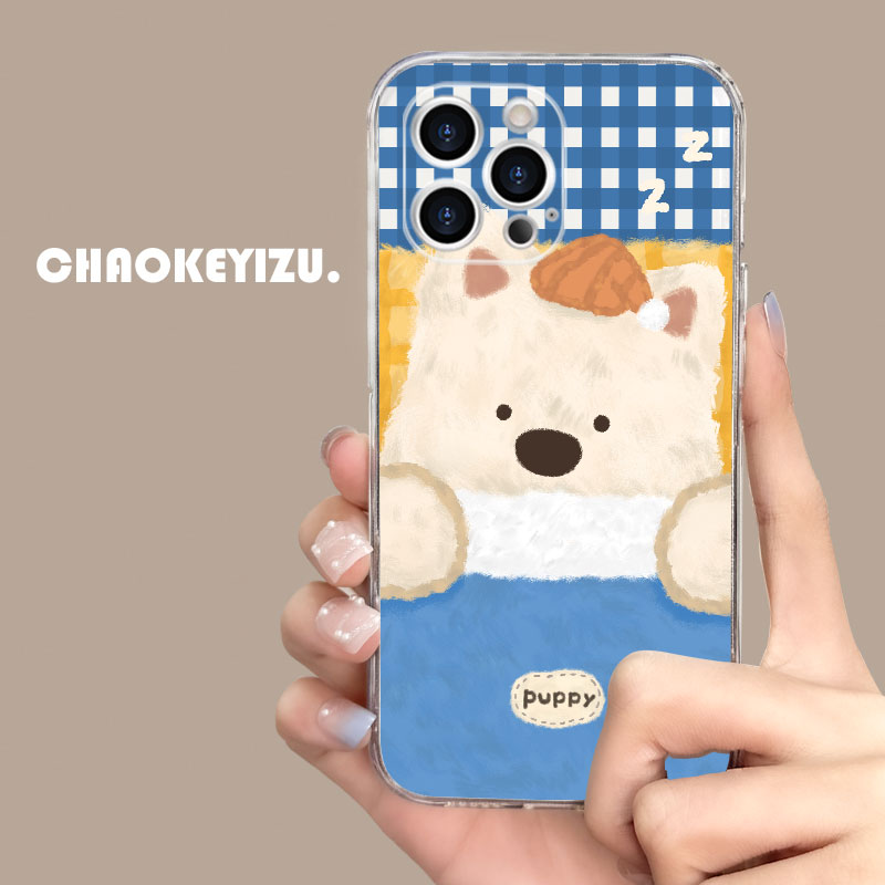 冬日毛绒小狗适用苹果16promax手机壳新款iPhone15透明14plus软硅胶13pro全包11/12mini防摔xs女8p/7超薄6sp - 图1