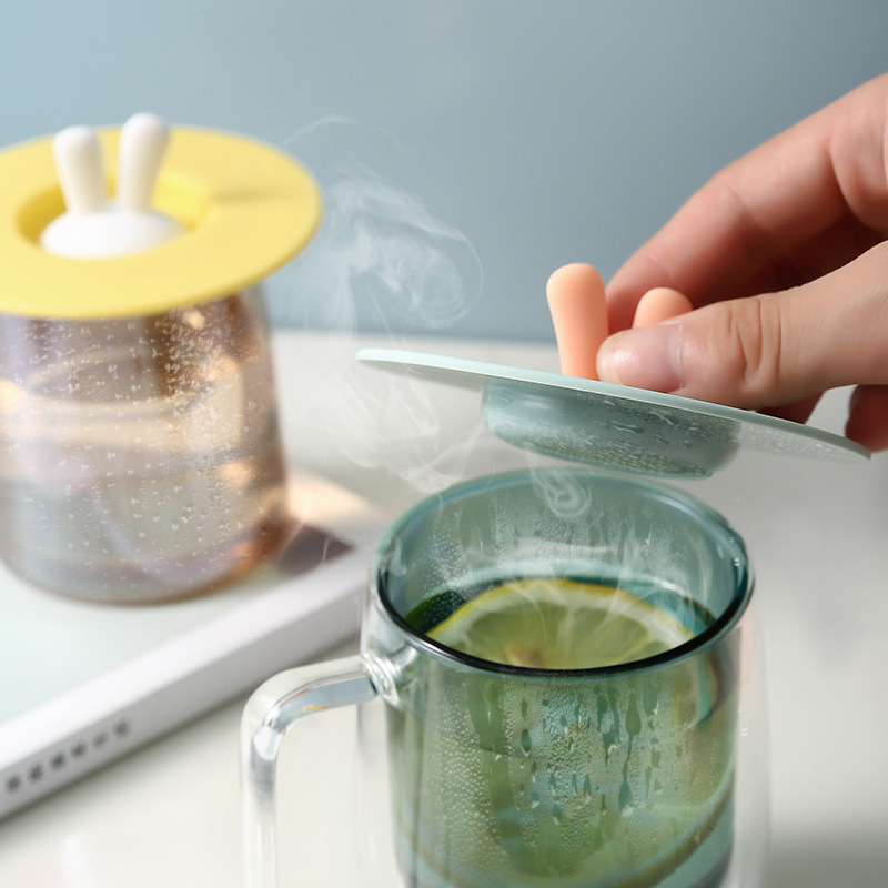 食品级硅胶圆形中大号杯盖马克茶杯玻璃陶瓷水杯卡通可爱通用杯盖 - 图0