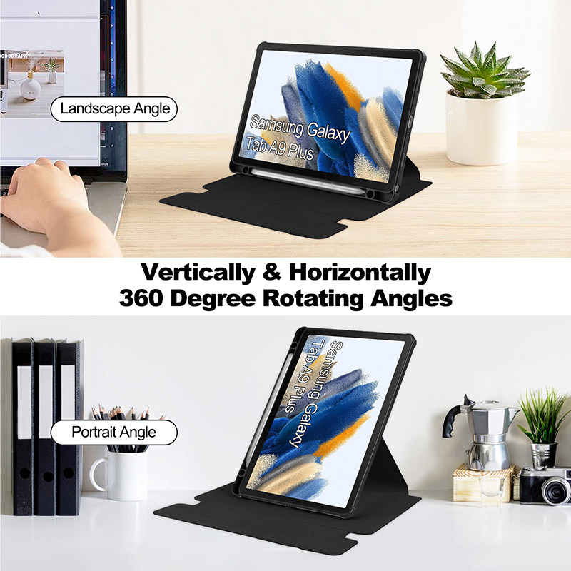 适用2023三星Galaxy Tab A9+保护套带笔槽蓝牙键盘鼠标11英寸平板电脑SM-X210/X216B/X218全包边软壳防摔旋转