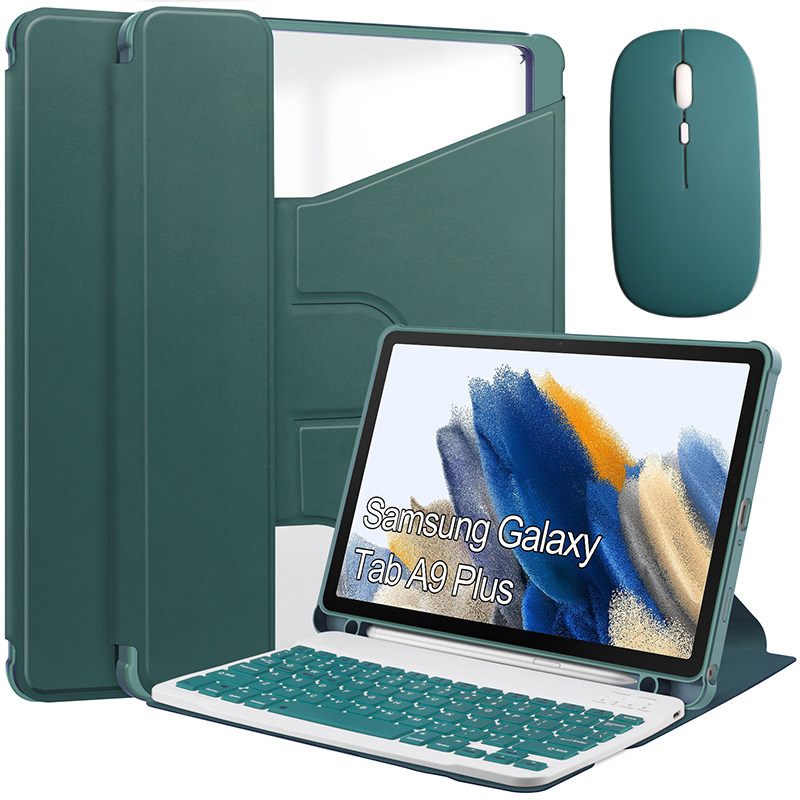 适用2023三星Galaxy Tab A9+保护套带笔槽蓝牙键盘鼠标11英寸平板电脑SM-X210/X216B/X218全包边软壳防摔旋转
