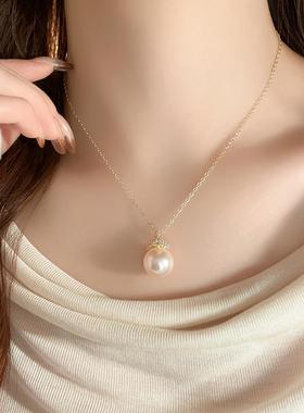 满钻冰雪皇冠珍珠项链女款高级感轻奢颈链吊坠锁骨链2025新款爆款