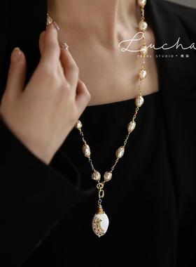 巴洛克珍珠马蹄罗毛衣项链女款2024新款爆款毛衣链轻奢小众长款女