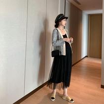2019 Autumn Dress New Gestational Woman Dress Grey Small Balsamic Wind Short blouses jacket Two-style foreign dress suit