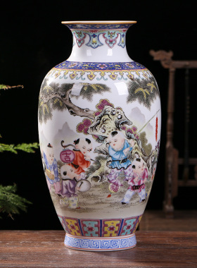 景德镇陶瓷器 粉彩山水客厅装饰品博古架描金花瓶 家居工艺品摆件