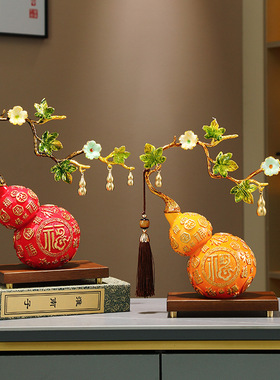 百福葫芦摆件珐琅彩工艺品新中式客厅酒柜装饰品开业乔迁高端礼物