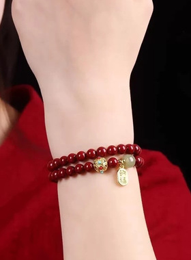 紫金砂朱砂手串手链帝王砂紫金砂双圈手链晶石女款低含量朱砂女款