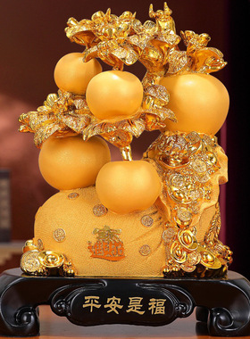 绒沙金摆件大吉大利家居摆件平安苹果桔子树脂工艺品跨境外贸出口