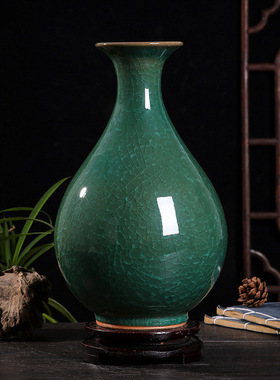 景德镇玉冰片花瓶电视柜瓷器中式仿古工艺装饰品家居办公摆件赏瓶