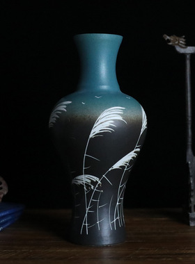 新中式手绘陶瓷花瓶 家居客厅玄关工艺品摆件 景德镇手工花插瓷器