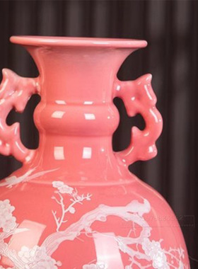 景德镇陶瓷器手绘双耳花瓶中式家居客厅玄关装饰品电视柜摆件