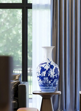 新中式景德镇手绘青花瓷花瓶客厅玄关博古架家居装饰水培插花摆件