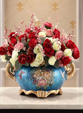 美式复古陶瓷花瓶欧式花瓶餐桌新款仿真鲜花家用客厅卧室装饰品