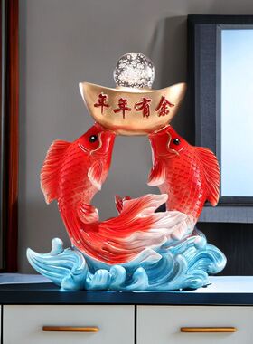 年年有余锦鲤摆件招财双鱼戏珠客厅电视柜酒柜装饰品乔迁新居礼品