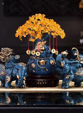 大象摆件招财风水象客厅玄关酒柜电视水晶发财摇钱树乔迁开业礼品