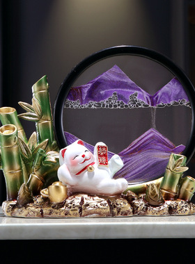 节节高升流沙画竹子沙漏摆件招财猫高档装饰品乔迁新居之喜礼物