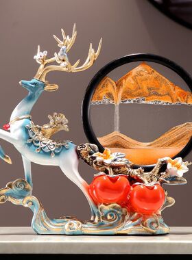 创意轻奢高档招财糜鹿摆件家居饰品沙漏流沙画装饰品乔迁新居礼品