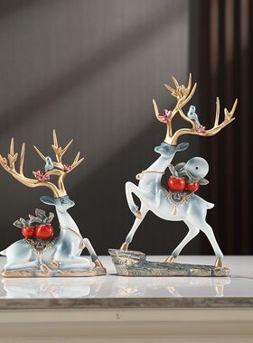 平安喜乐招财鹿客厅电视柜玄关装饰事事如意柿子新居入宅乔迁礼物