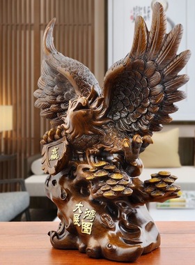 木纹大展宏图鹰老板办公室装饰摆件客厅玄关大鹏展翅摆设开业礼品