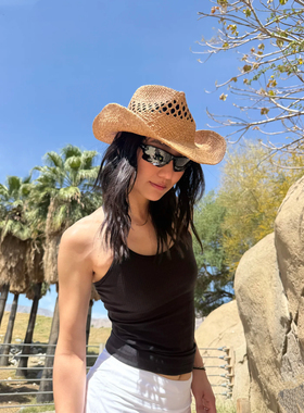 欧美辣妹风编织牛仔草帽ins加州女孩海边度假爵士顶遮阳情侣草帽