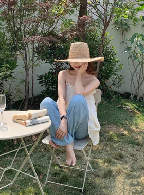 Fever同款韩国ins小众设计高顶草帽百搭法式复古海边沙滩遮阳帽女
