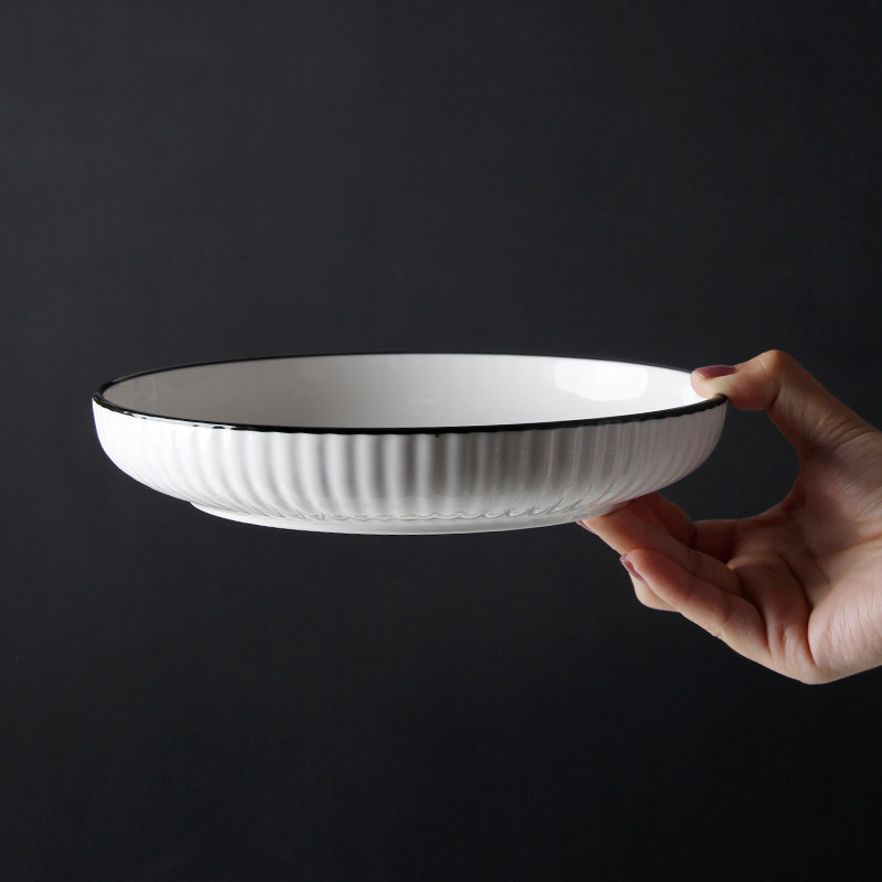 怀瑾北欧风盘子菜盘家用陶瓷碟子黑边线汤盘早餐盘饭盘6个套装,淘宝优惠券,粉丝福利购,淘宝优惠卷