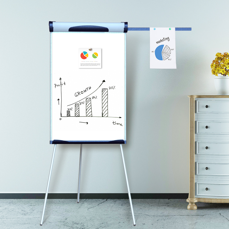 AUCS 三脚架白板移动挂纸夹纸白板办公会议教学家用三角支架式磁性白板可折叠带侧拉杆可伸缩黑板70*100cm