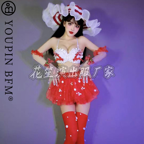 酒吧gogo演出服圣诞节红色性感花边服装裙子夜店舞队B组表演服DS - 图1