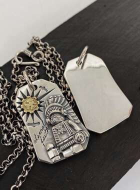 项链男款潮流高级感复古做旧方牌吊坠印第安T恤百搭潮嘻哈颈链子i