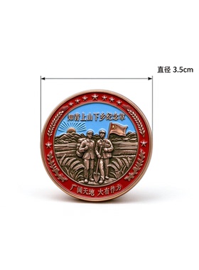古铜色知青纪念徽章胸针