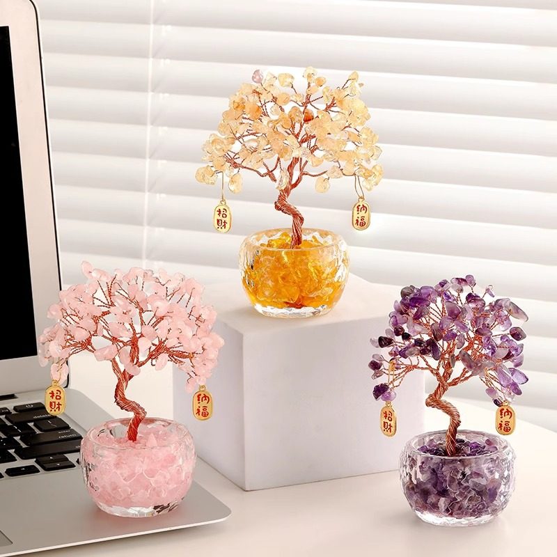 轻奢水晶发财树摆件玄关酒柜电视柜办公室桌面高档装饰品生日礼物,淘宝优惠券,粉丝福利购,淘宝优惠卷
