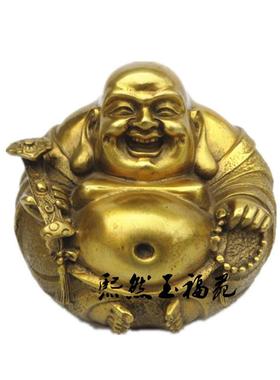 像纯铜如饰意弥勒佛摆汽车摆件黄铜笑佛古玩风水家居JGL装工艺品