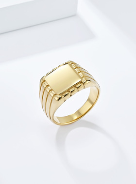 欧美中性冷淡风光面方形印章钛钢戒指小众个性简约素戒手饰品
